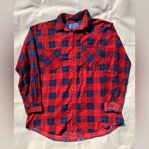 Vintage Northwest Winter Weight Red and Navy Plaid Button Front Shirt XLT Casual